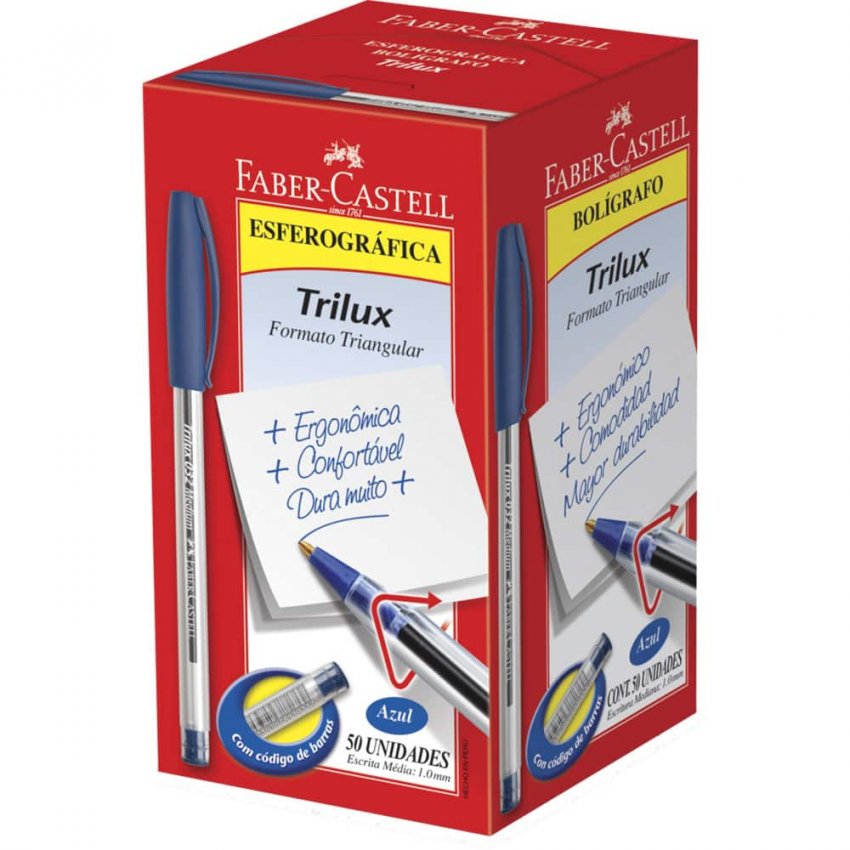 Caneta Esferográfica Trilux 1.0mm Azul - Faber Castell - Caixa com 50 Unidades